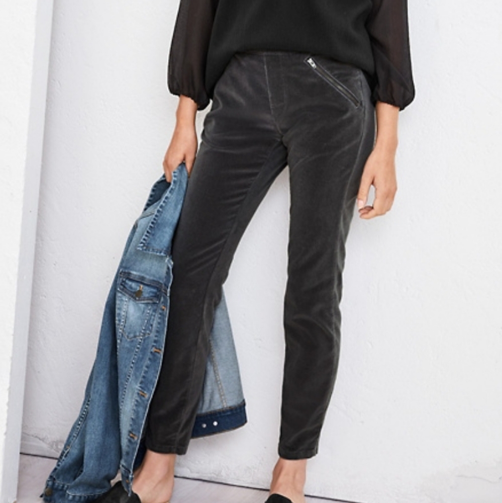 Garnet Hill 6 Black Velvet Zip Detail Skinny Pants